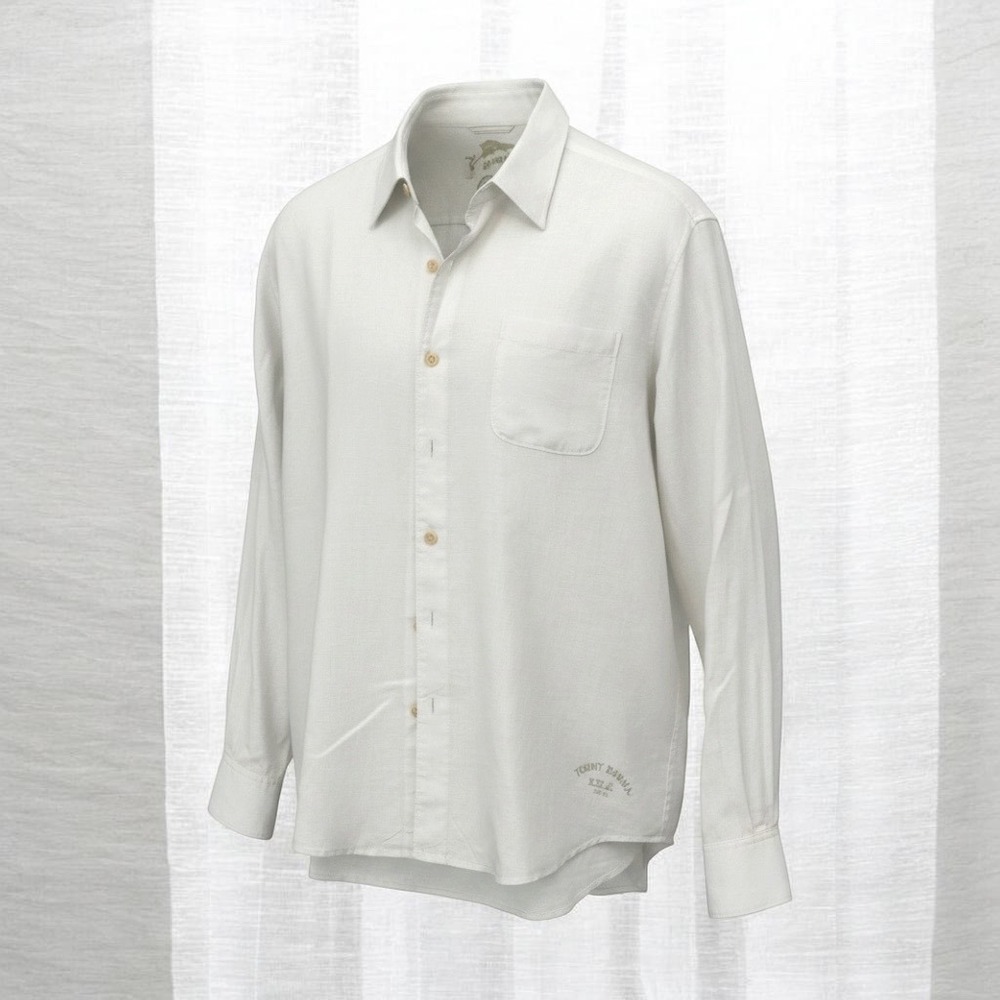 Tommy Bahama Mens XL Linen Long Sleeve Button Down Shirt Off White Cream Relaxed